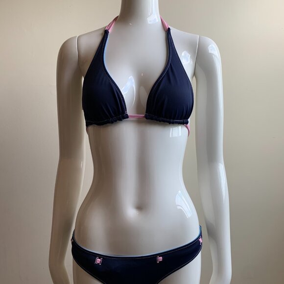 Aaron Chang blue reversible wave halter bikini - Picture 8 of 10